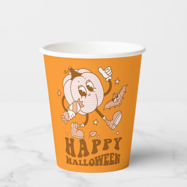 Happy Halloween| Retro Polka Dot Pumpkin Paper Cups (Front)