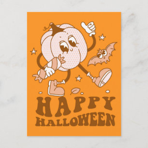 Happy Halloween Retro Polka Dot Pumpkin Postcard