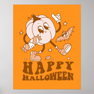 Happy Halloween  Retro Polka Dot Pumpkin Poster