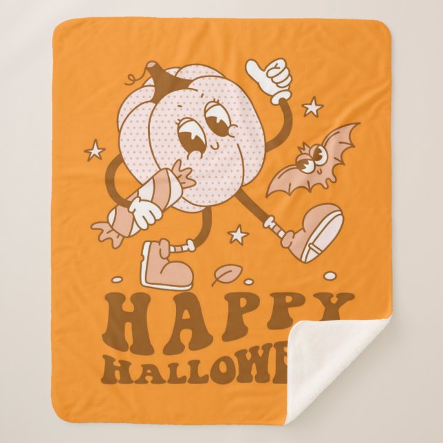 Happy Halloween| Retro Polka Dot Pumpkin Sherpa Blanket (Front)