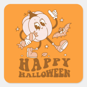 Happy Halloween Retro Polka Dot Pumpkin Square Sticker
