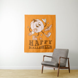 Happy Halloween  Retro Polka Dot Pumpkin Tapestry