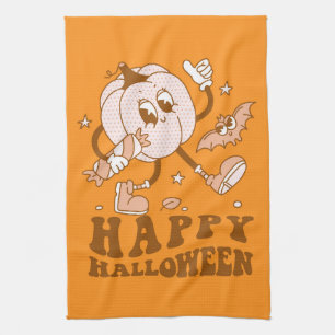 Happy Halloween  Retro Polka Dot Pumpkin Tea Towel