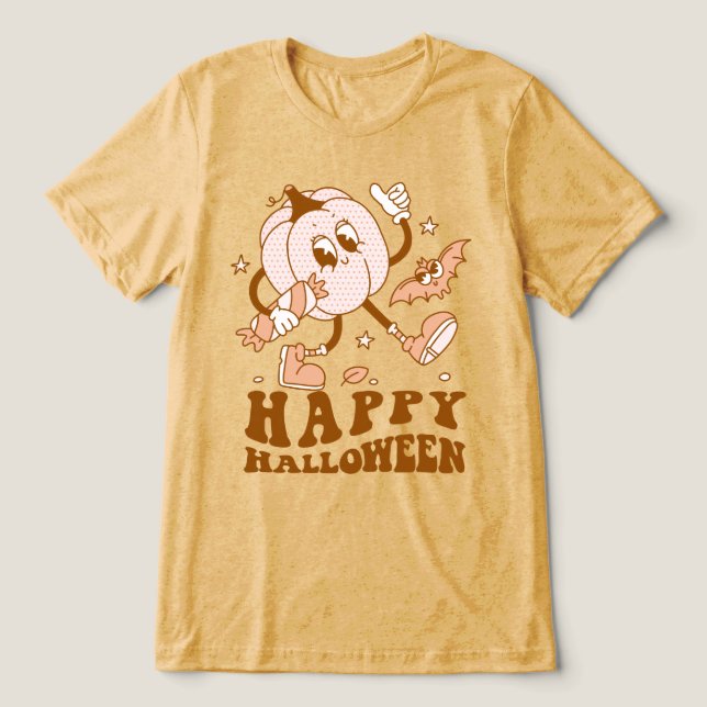 Happy Halloween| Retro Polka Dot Pumpkin Tri-Blend Shirt (Design Front)