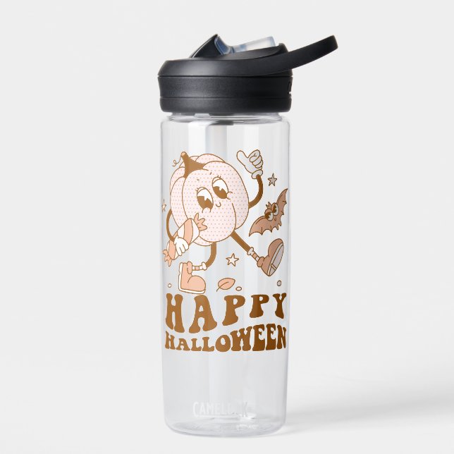 Happy Halloween| Retro Polka Dot Pumpkin Water Bottle (Left)