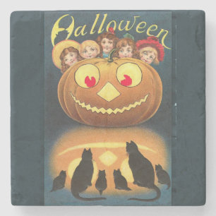 Happy Halloween Retro Poste Stone Coaster