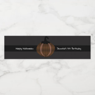 Happy Halloween Retro Pumpkin 1st Birthday   Water Bottle Label