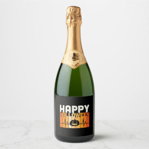 Happy halloween retro sunset heart frequency sparkling wine label