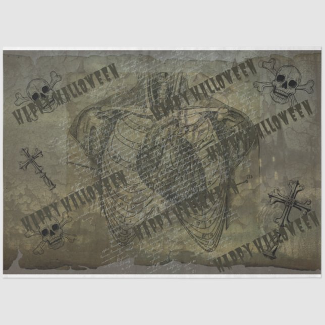 Happy Halloween Rib Cage Skeleton Anatomy Creepy  Tissue Paper (Front)