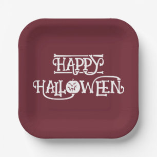 'Happy Halloween' Rich Burgundy Wine Party Paper Plate