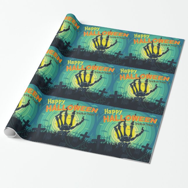 Happy Halloween Rise Of The Dead Wrapping Paper (Unrolled)