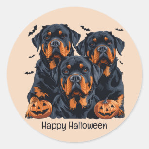 Happy Halloween Rottweiler Dogs Jack O Lantern Classic Round Sticker