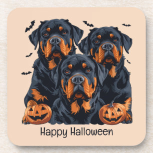 Happy Halloween Rottweiler Dogs Jack O Lantern Coaster
