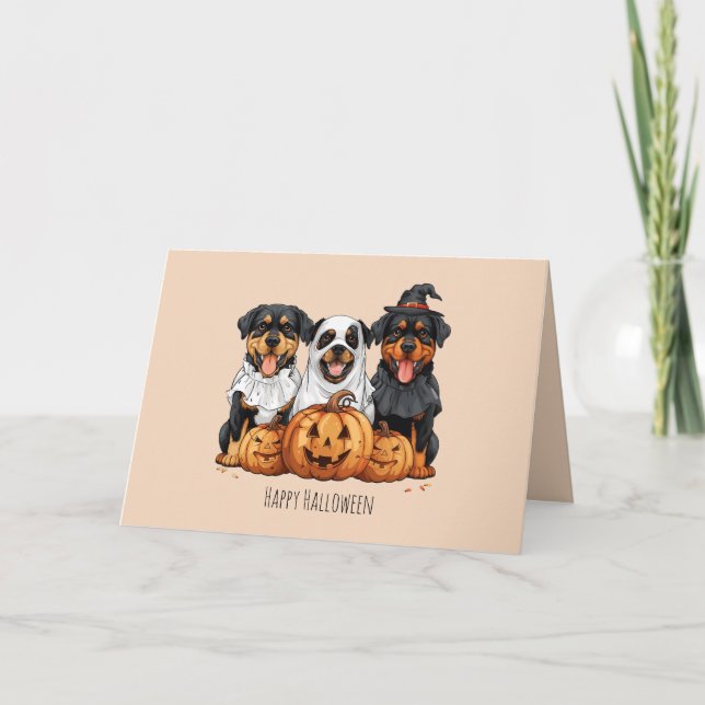 Happy Halloween Rottweiler Dogs Jack O Lantern Holiday Card (Front)