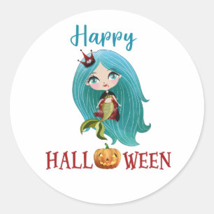 Happy Halloween round sticker Girl Mermaid sticker