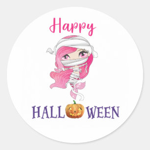 Happy Halloween round sticker Girl Mermaid sticker