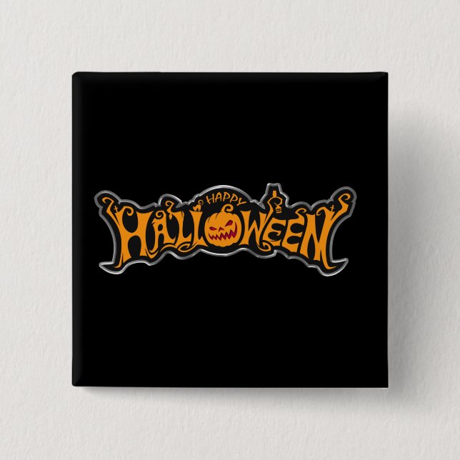 Happy Halloween Ruby Eye Pumpkin Silver Frame 15 Cm Square Badge (Front)