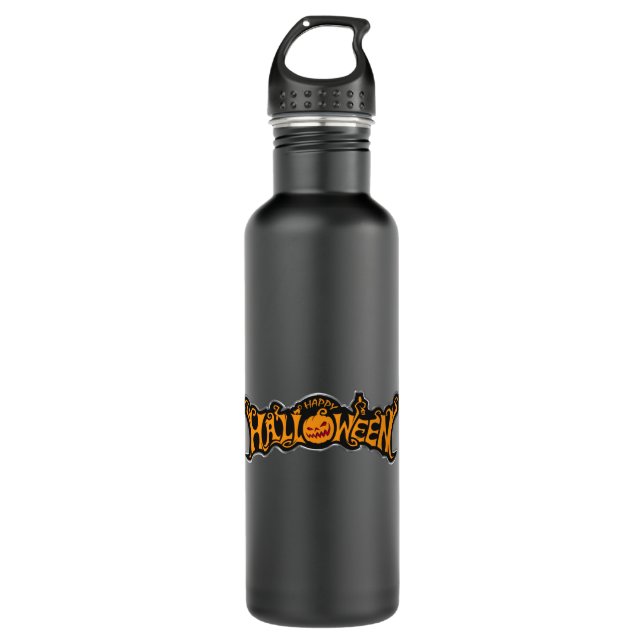 Happy Halloween Ruby Eye Pumpkin Silver Frame 710 Ml Water Bottle (Front)
