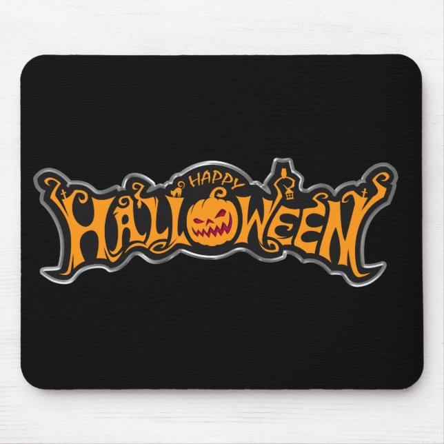 Happy Halloween Ruby Eye Pumpkin Silver Frame Mouse Mat (Front)