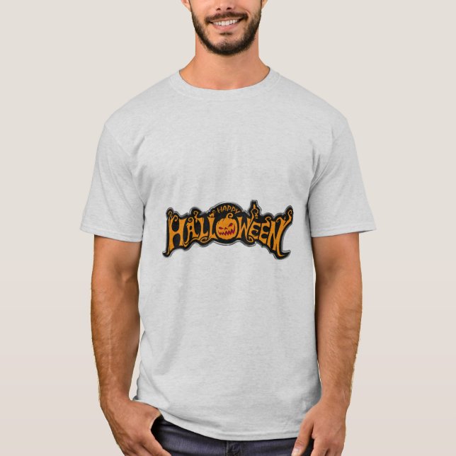 Happy Halloween Ruby Eye Pumpkin Silver Frame T-Shirt (Front)