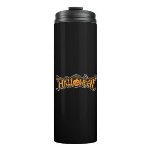 Happy Halloween Ruby Eye Pumpkin Silver Frame Thermal Tumbler