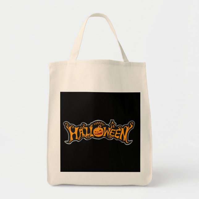 Happy Halloween Ruby Eye Pumpkin Silver Frame Tote Bag (Front)