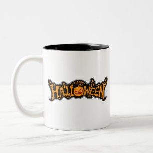 Happy Halloween Ruby Eye Pumpkin Silver Frame Two-Tone Coffee Mug