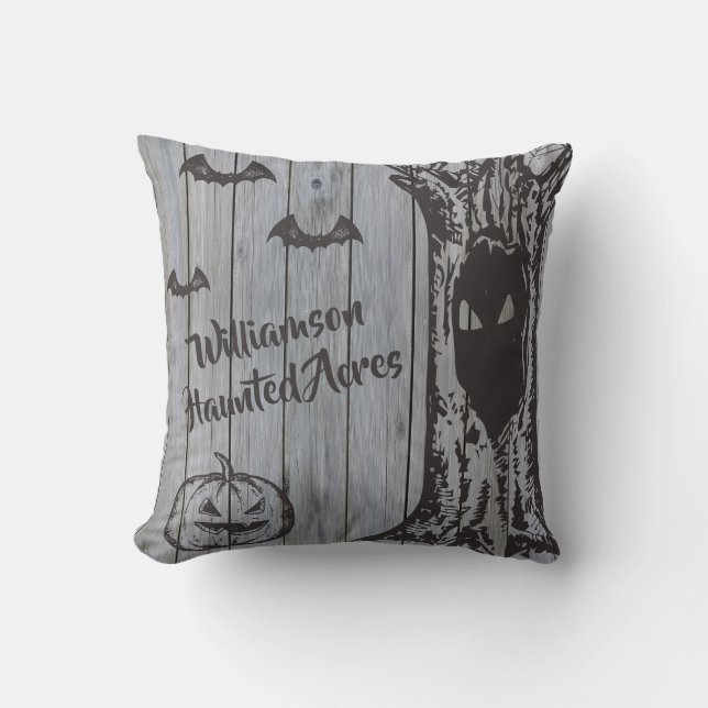 Happy Halloween Rustic Farmhouse Acres Grey Bats Cushion (Front)