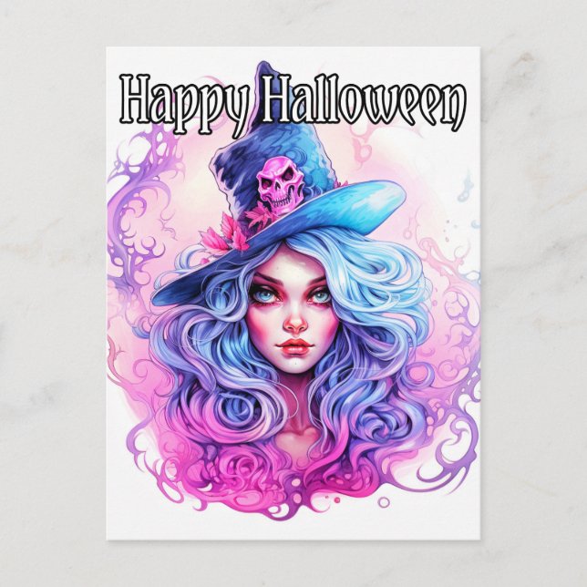 Happy Halloween - Salem Witch Illustration Postcard (Front)