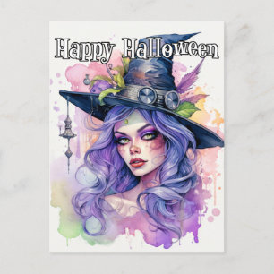 Happy Halloween Salem Witch Illustration Postcard