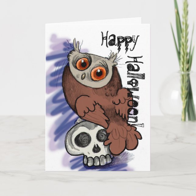 Happy Halloween! Scardy Owl Skull~cards Card (Front)