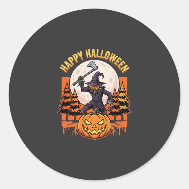 Happy Halloween Scarecrow Jack O Lantern Vector Classic Round Sticker (Front)