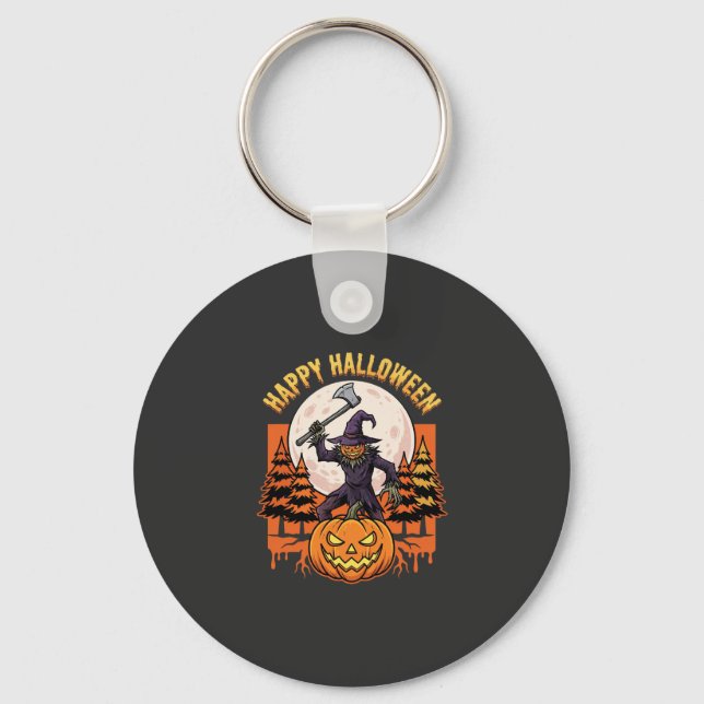 Happy Halloween Scarecrow Jack O Lantern Vector Key Ring (Front)