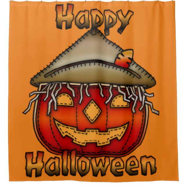 Happy Halloween Scarecrow Jack Shower Curtain (Front)