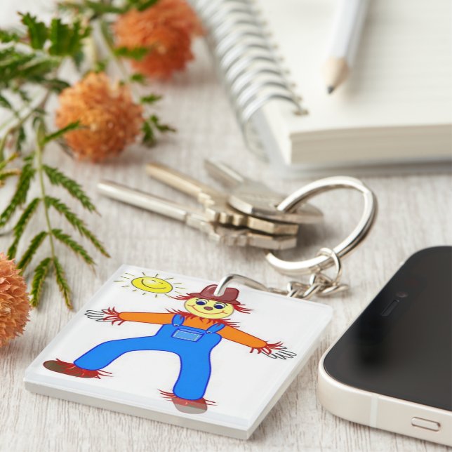 "HAPPY HALLOWEEN" SCARECROW KEY RING (Front Right)