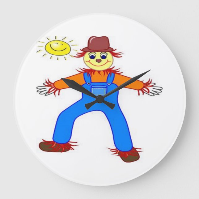 "HAPPY HALLOWEEN" SCARECROW LARGE CLOCK (Front)