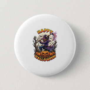Happy Halloween Scarecrow Reaper Flaming Scythe Fu 6 Cm Round Badge