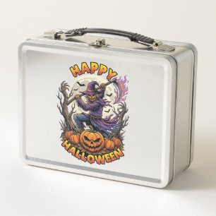 Happy Halloween Scarecrow Reaper Flaming Scythe Fu Metal Lunch Box