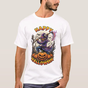 Happy Halloween Scarecrow Reaper Flaming Scythe Fu T-Shirt