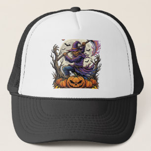Happy Halloween Scarecrow Reaper Flaming Scythe Fu Trucker Hat