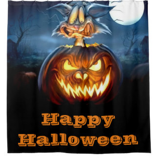 Happy Halloween Scaredy Cat Shower Curtain