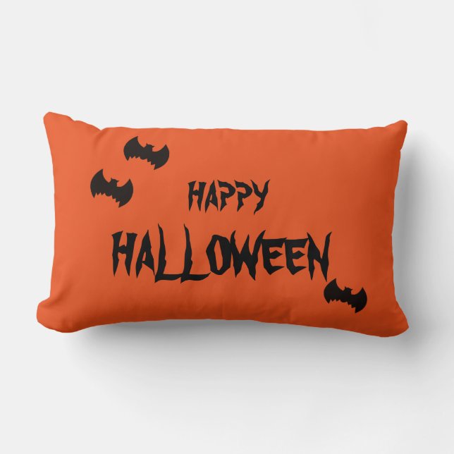 Happy Halloween Scary Bat Orange Throw Lumbar Cushion (Front)