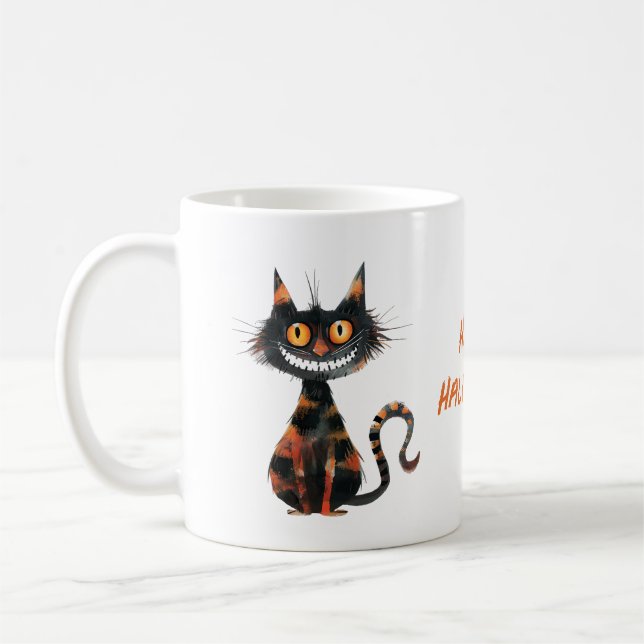 Happy Halloween Scary Black Cat Coffee Cocoa Mug (Left)