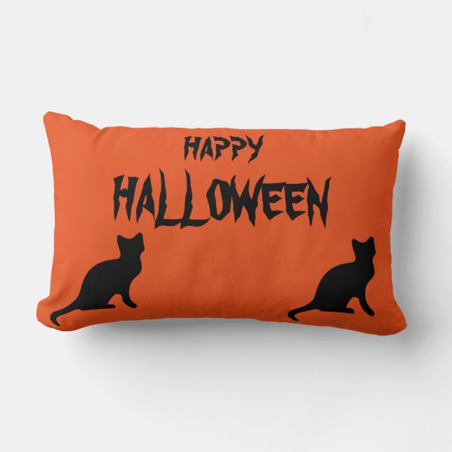 Happy Halloween Scary Cat Orange Throw Lumbar Cushion (Front)