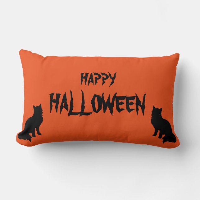 Happy Halloween Scary Cat Orange Throw Lumbar Cushion (Front)