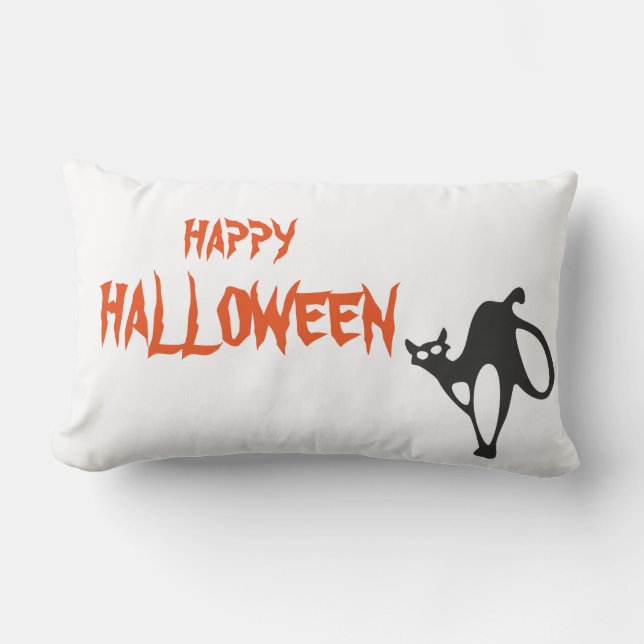 Happy Halloween Scary Cat white Throw Lumbar Cushion (Front)