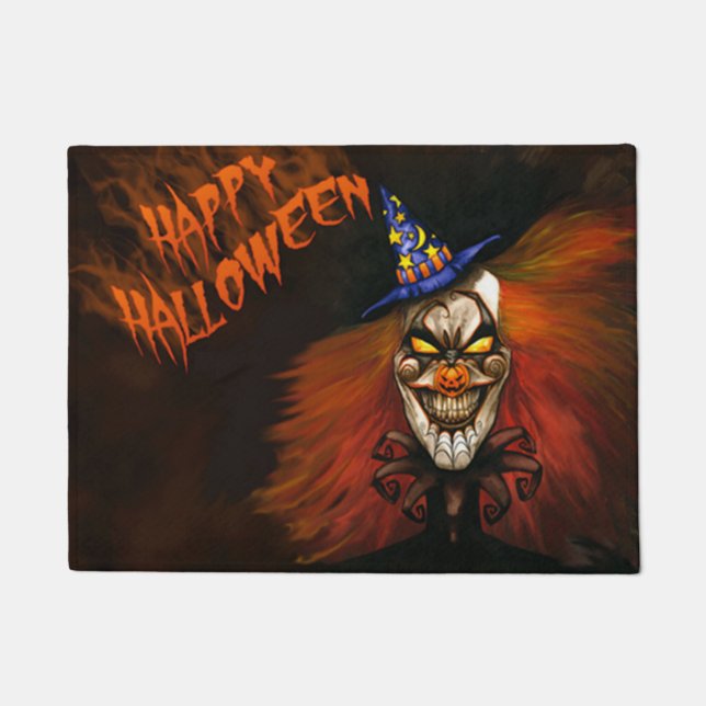 Happy Halloween Scary Clown Doormat (Front)