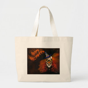 Happy Halloween Scary Clown Large Tote Bag