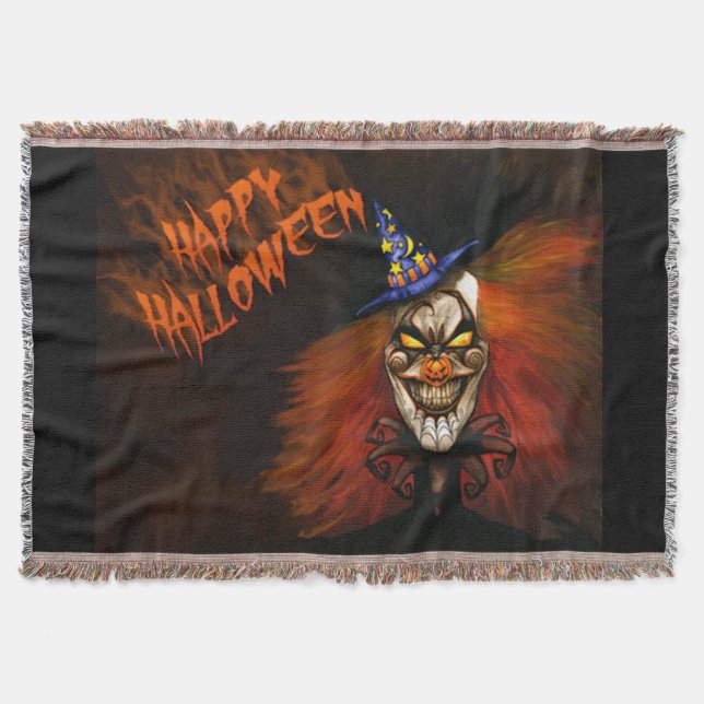 Happy Halloween Scary Clown Throw Blanket (Front)