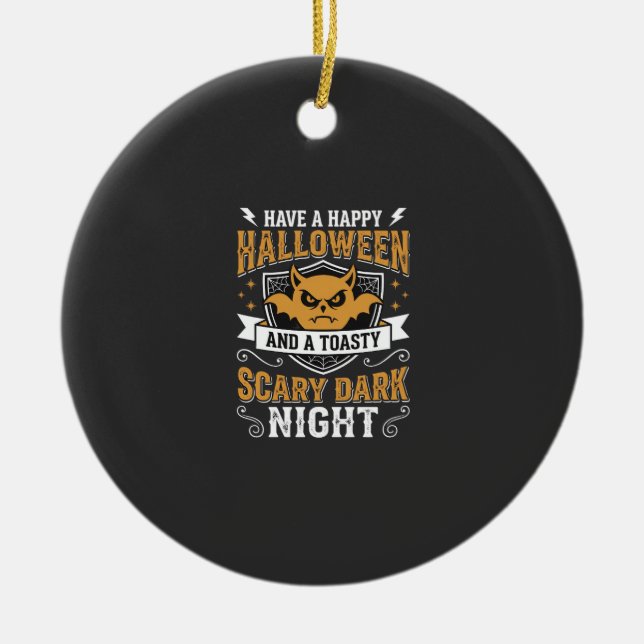 Happy Halloween Scary Dark Night Vector Design Ceramic Tree Decoration (Front)